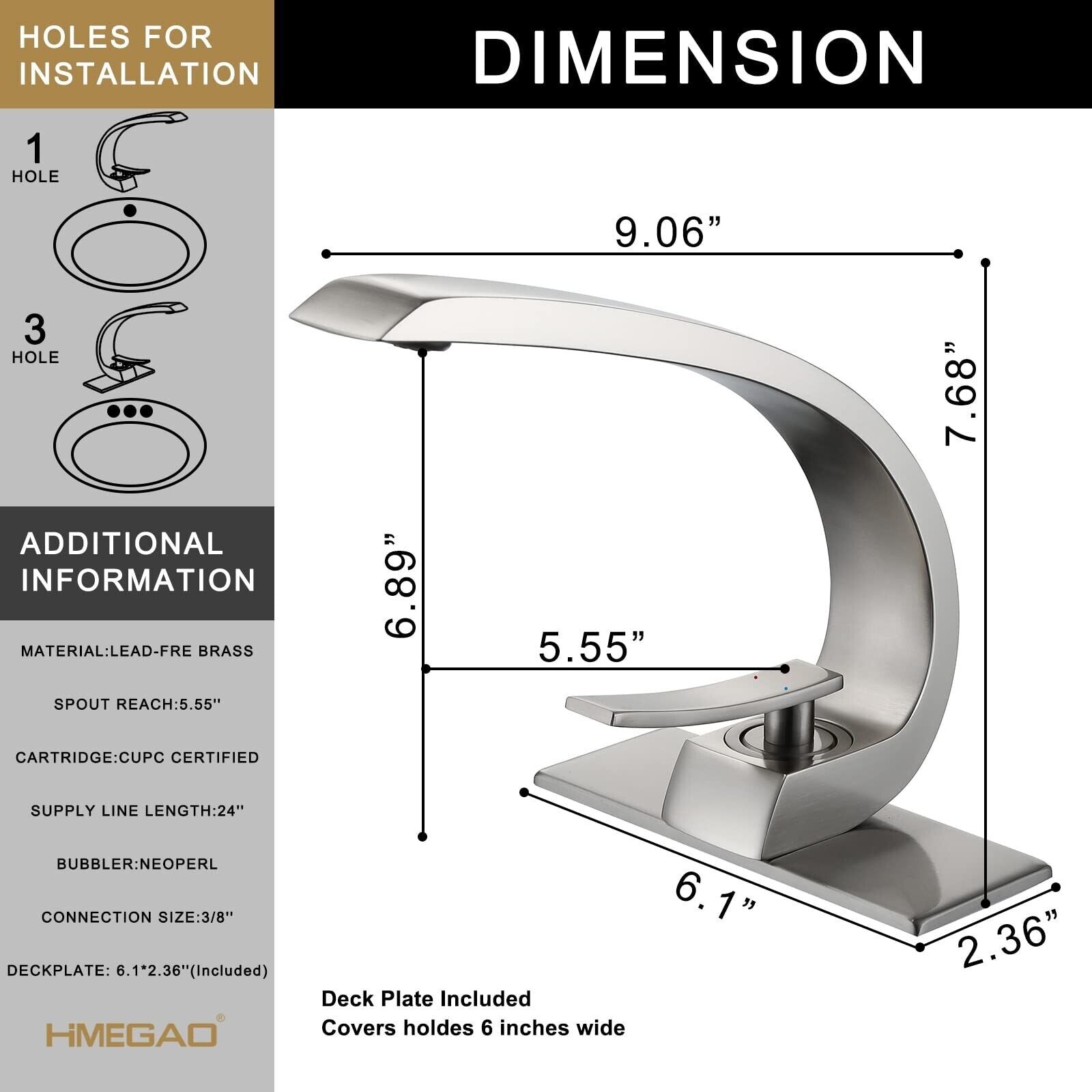 HMEGAO Bathroom Faucet Brushed Nickel Bathroom Sink Faucet Bathroom Faucets F...