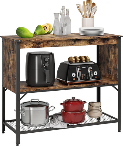 Kitchen Island with Storage Coffee Bar Shelf with Worktop Table Buffet Cabinet Station with Open Shelves Industrial Concole