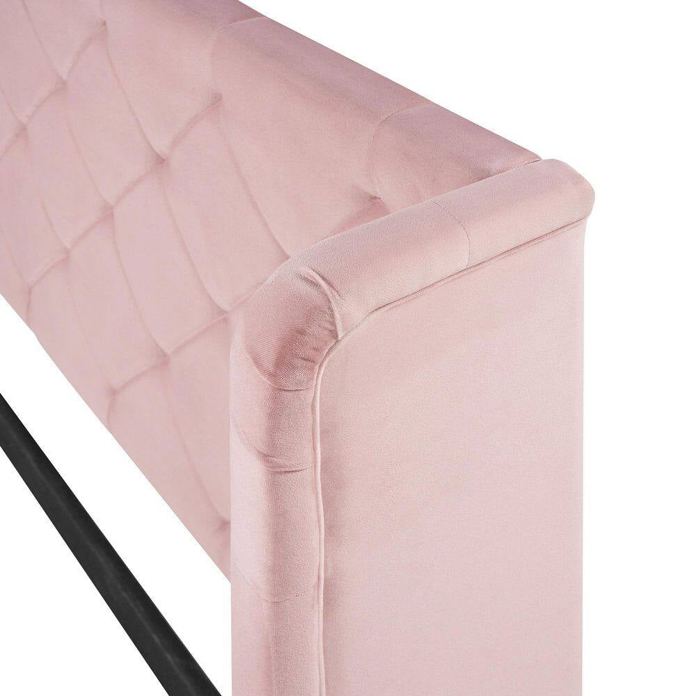 Pink Wood Frame Queen Storage Bed Velvet Upholstered Platform Bed with Wingback Headboard and Drawer