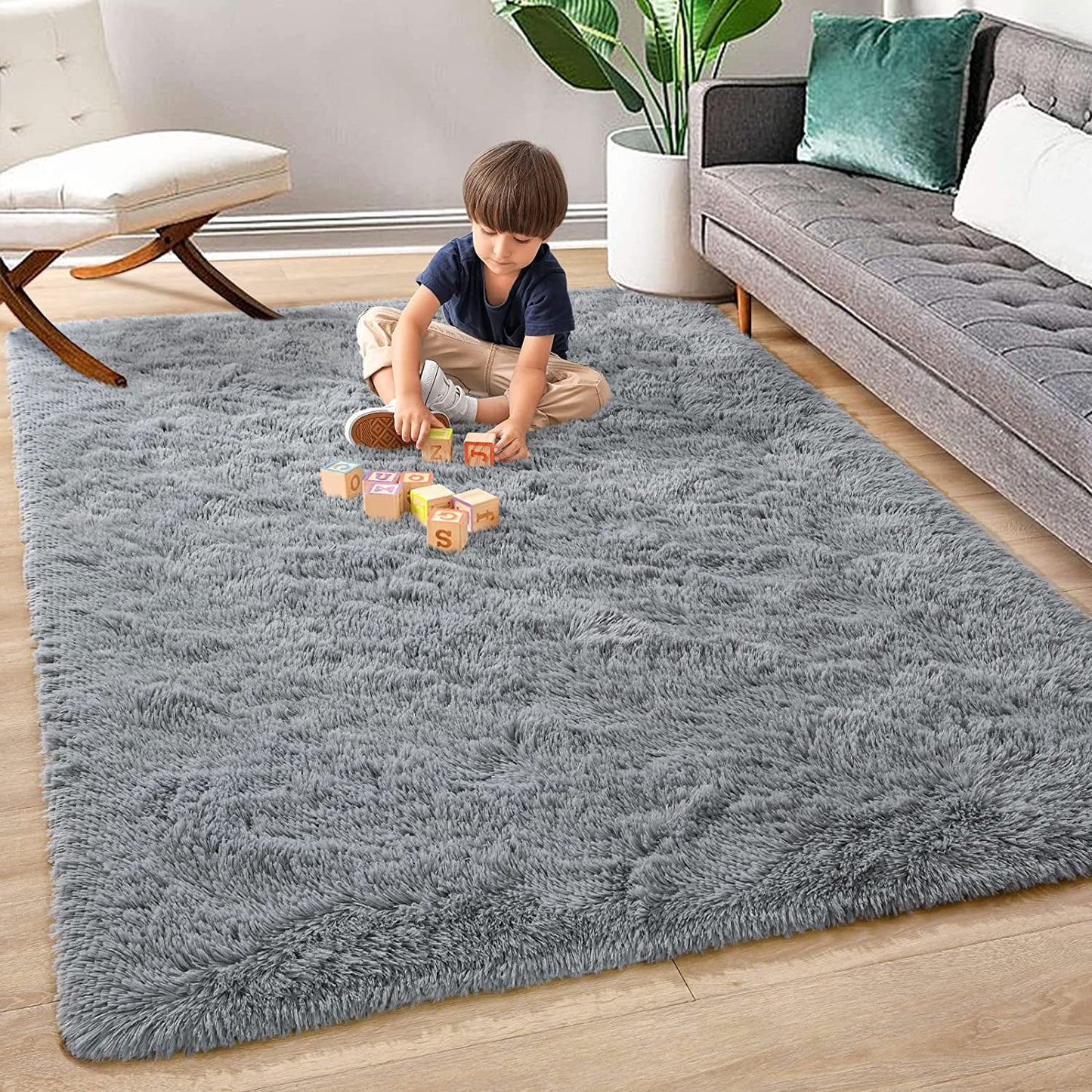Soft Fluffy Area Rugs for Bedroom Shaggy Living Room Rug Carpets for Bedroom Home Decor,4'X6',Gray