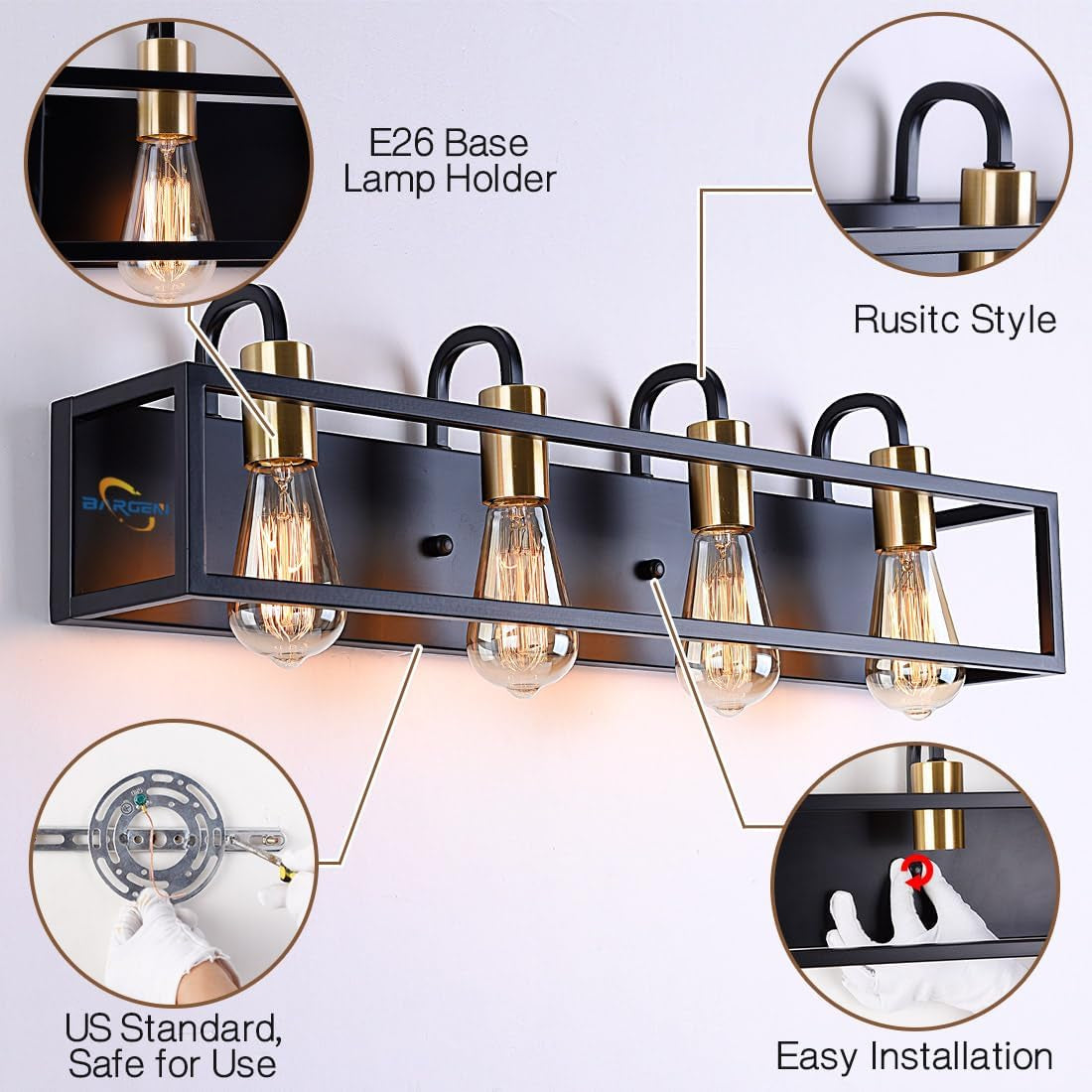 Bathroom Light Fixtures,4-Light Vanity Light,Black Rustic Industrial Style,Antique Bronze Finish,Vintage Bathroom Lighting Fixtures over Mirror,Wall Light Fixtures for Bathroom Vanity and Lounge