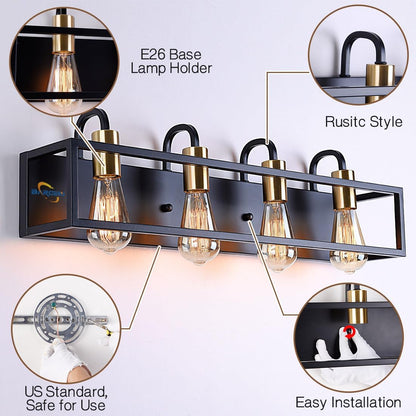 Bathroom Light Fixtures,4-Light Vanity Light,Black Rustic Industrial Style,Antique Bronze Finish,Vintage Bathroom Lighting Fixtures over Mirror,Wall Light Fixtures for Bathroom Vanity and Lounge