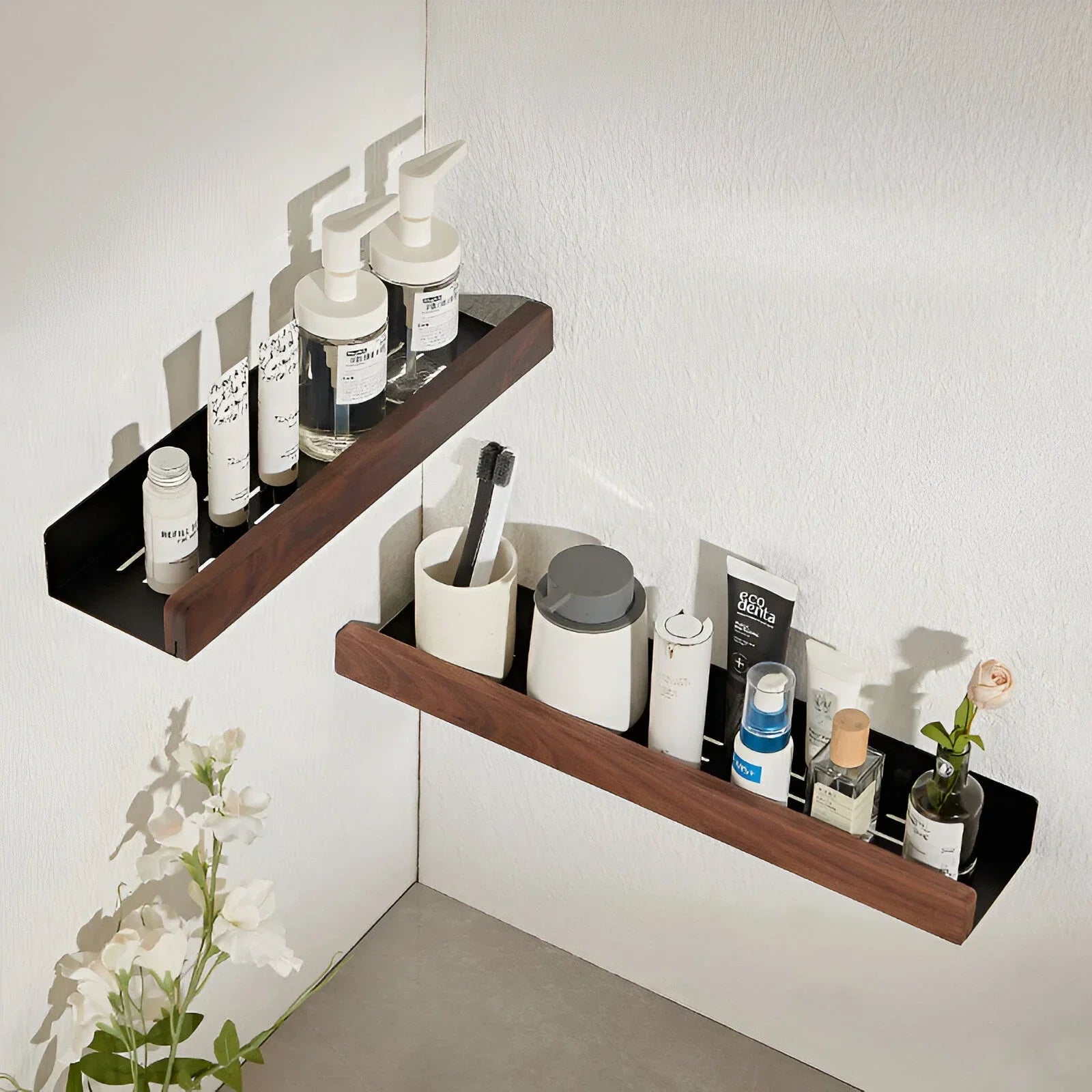 Black Walnut Wood Bathroom Storage Shelf Wall Mounted Toilet Non Perforated Bathroom Storage Rack Bathroom Organizer