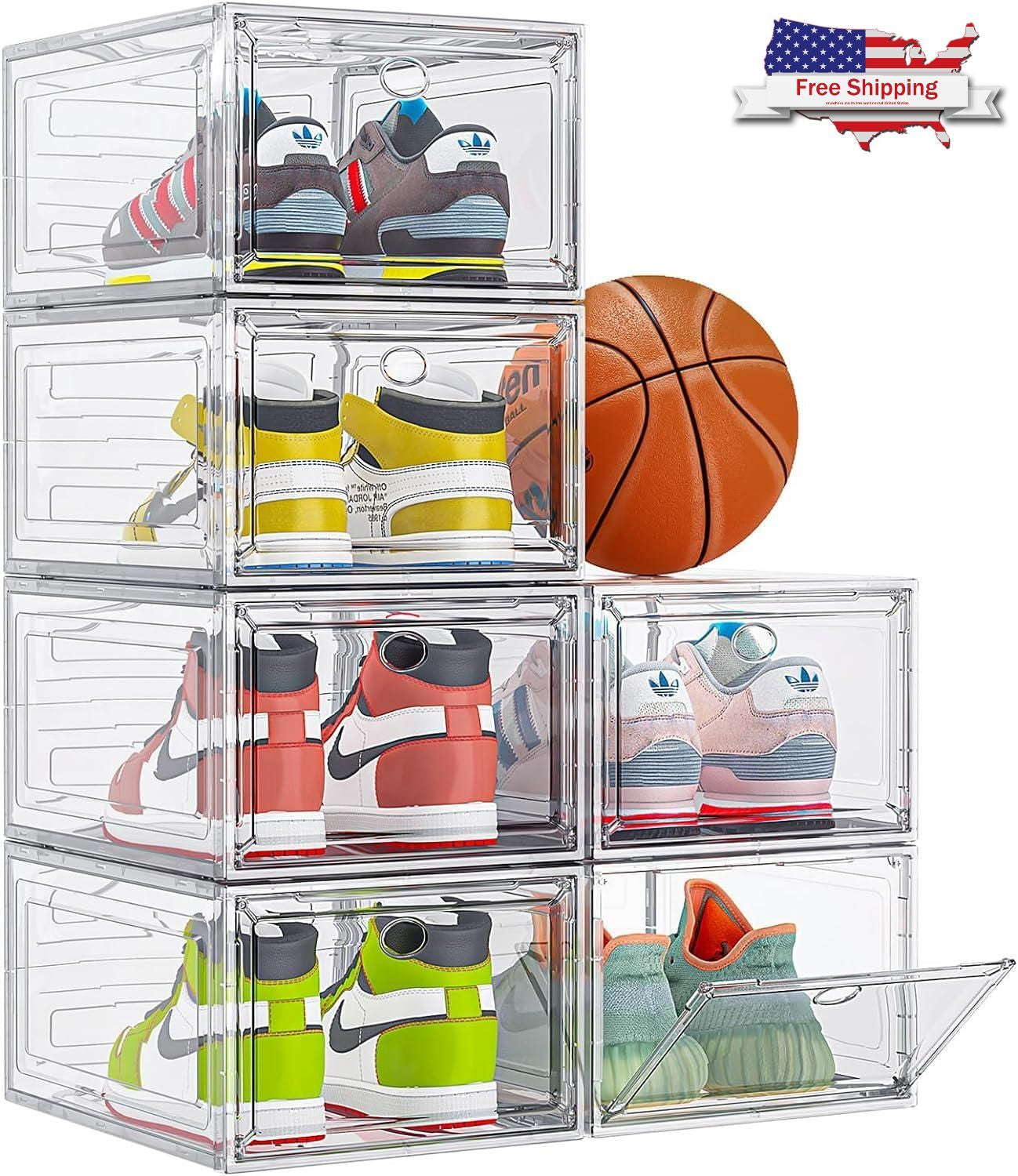 6X Cajas Almacenamiento De Zapatos Organizador Con Puerta Transparente US Nuevo