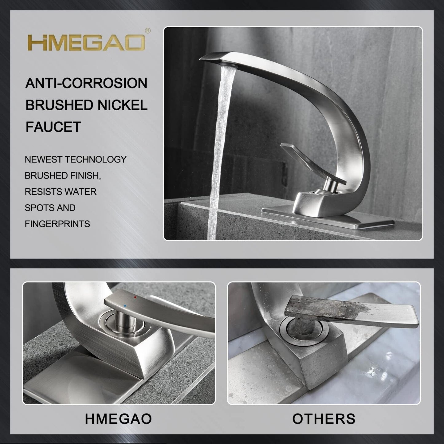 HMEGAO Bathroom Faucet Brushed Nickel Bathroom Sink Faucet Bathroom Faucets F...