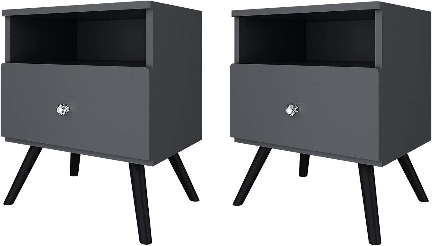 Nightstand Set of 2,Side Table, Bedside Table with Open Compartment, Storage Drawer with 2 Crystal Handles for Bedroom,Home,Dark Grey