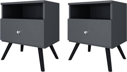 Nightstand Set of 2,Side Table, Bedside Table with Open Compartment, Storage Drawer with 2 Crystal Handles for Bedroom,Home,Dark Grey