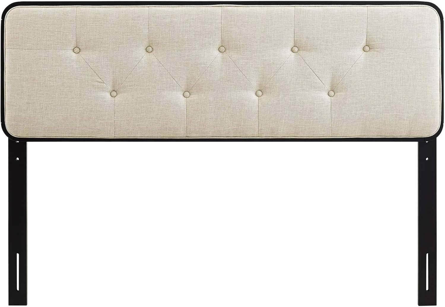 MOD-6233-BLK-BEI Collins Tufted Full Fabric and Wood Headboard, Black Beige
