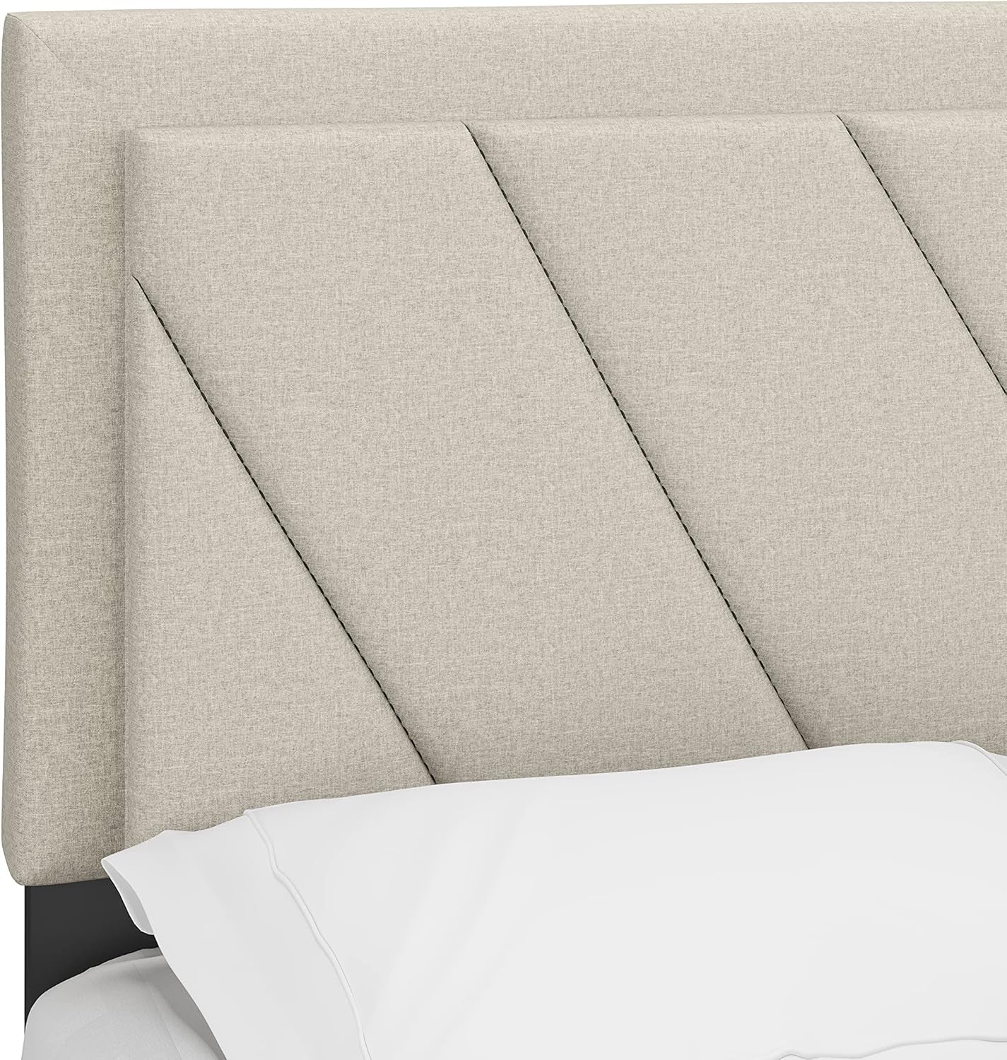Diagonal King Size, White Linen Upholstered Platform Bed with Adjustable Headboard - Qualified Box Spring or Foundation Required for Use