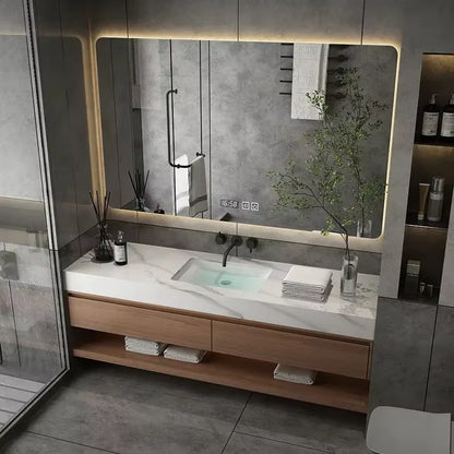 Minimalist Bathroom Cabinet Integrated Rock Plate Ceramic Washbasin Bathroom Vanity Cabinets under Sink Bathroom Furniture
