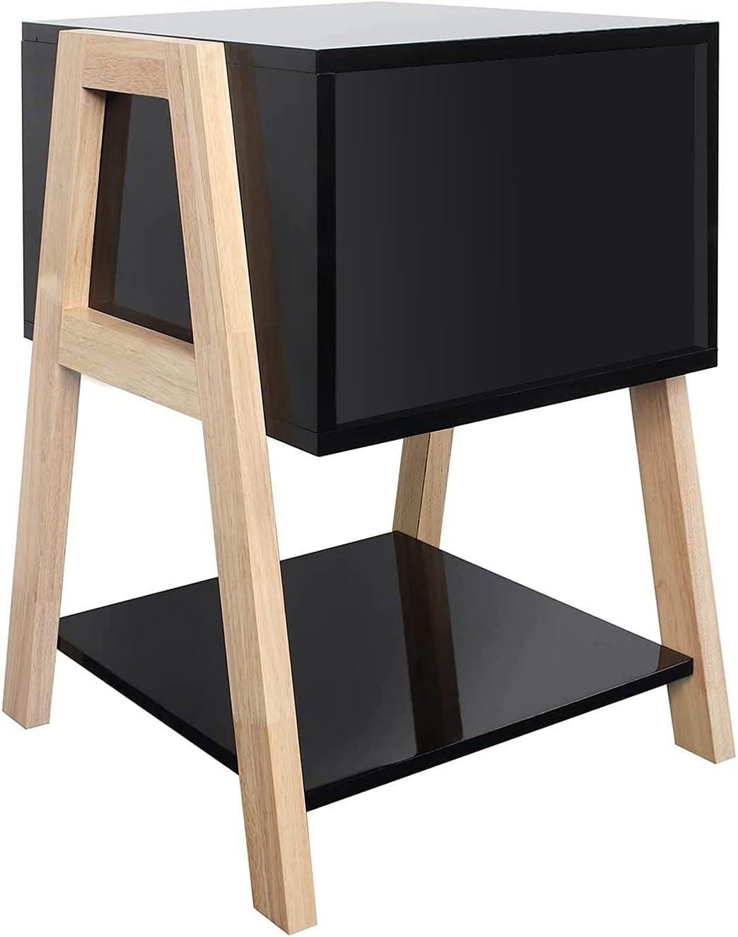 Nightstands Bedroom Set of 2 with Drawer Storage Shelves,Night Stands Side Tables for Living Room/Bedroom/Office,Black