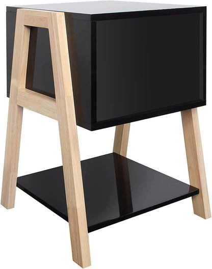 Nightstands Bedroom Set of 2 with Drawer Storage Shelves,Night Stands Side Tables for Living Room/Bedroom/Office,Black