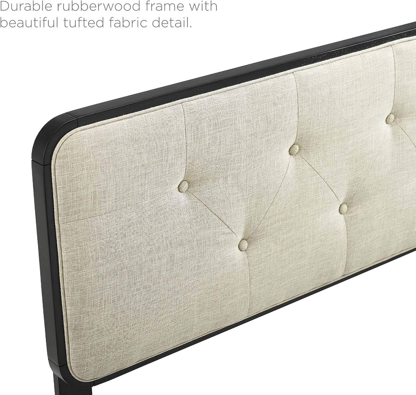 MOD-6233-BLK-BEI Collins Tufted Full Fabric and Wood Headboard, Black Beige