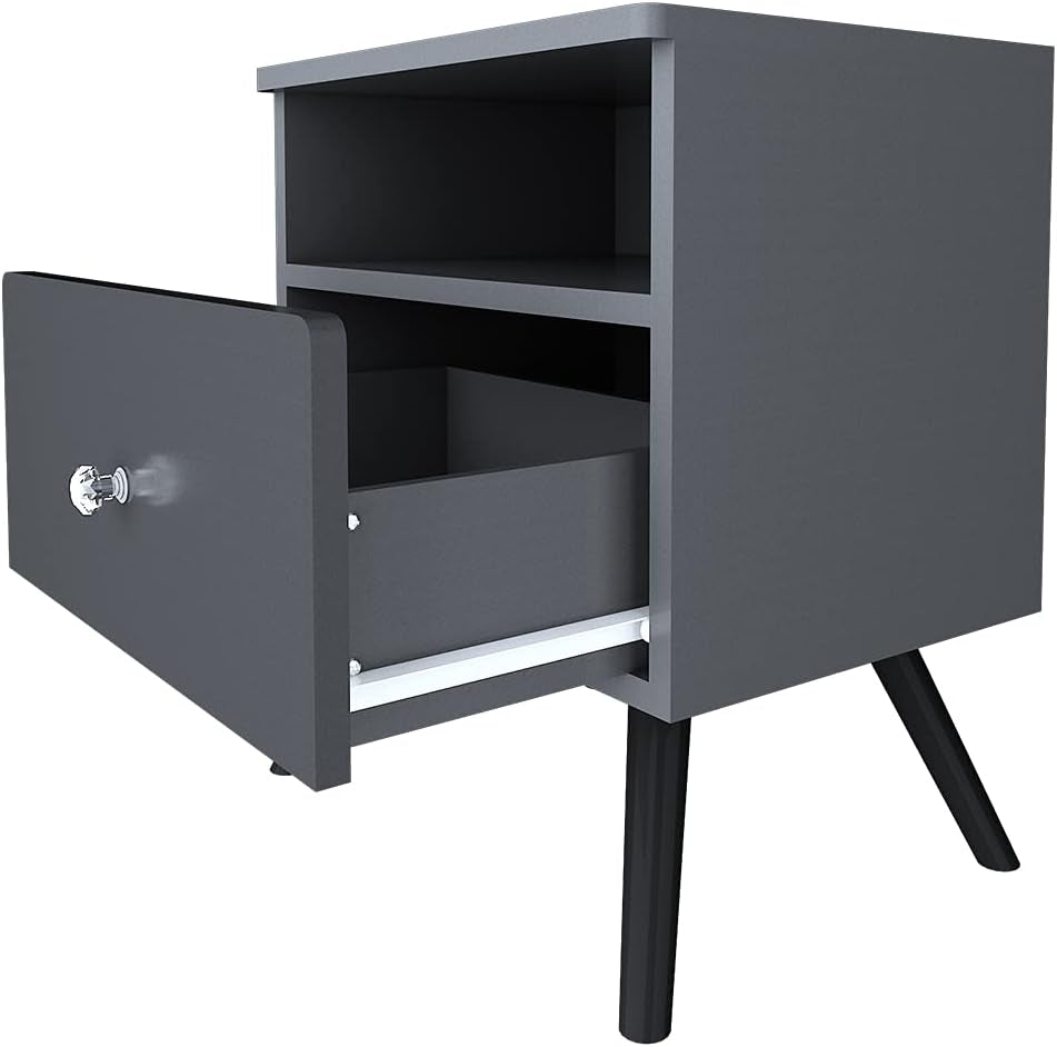 Nightstand Set of 2,Side Table, Bedside Table with Open Compartment, Storage Drawer with 2 Crystal Handles for Bedroom,Home,Dark Grey