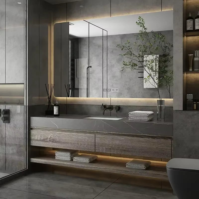 Minimalist Bathroom Cabinet Integrated Rock Plate Ceramic Washbasin Bathroom Vanity Cabinets under Sink Bathroom Furniture