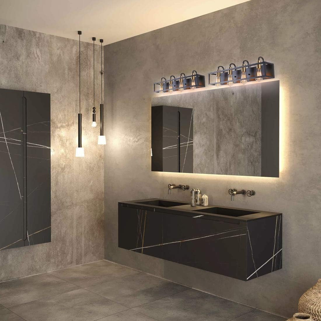 Bathroom Light Fixtures,4-Light Vanity Light,Black Rustic Industrial Style,Antique Bronze Finish,Vintage Bathroom Lighting Fixtures over Mirror,Wall Light Fixtures for Bathroom Vanity and Lounge