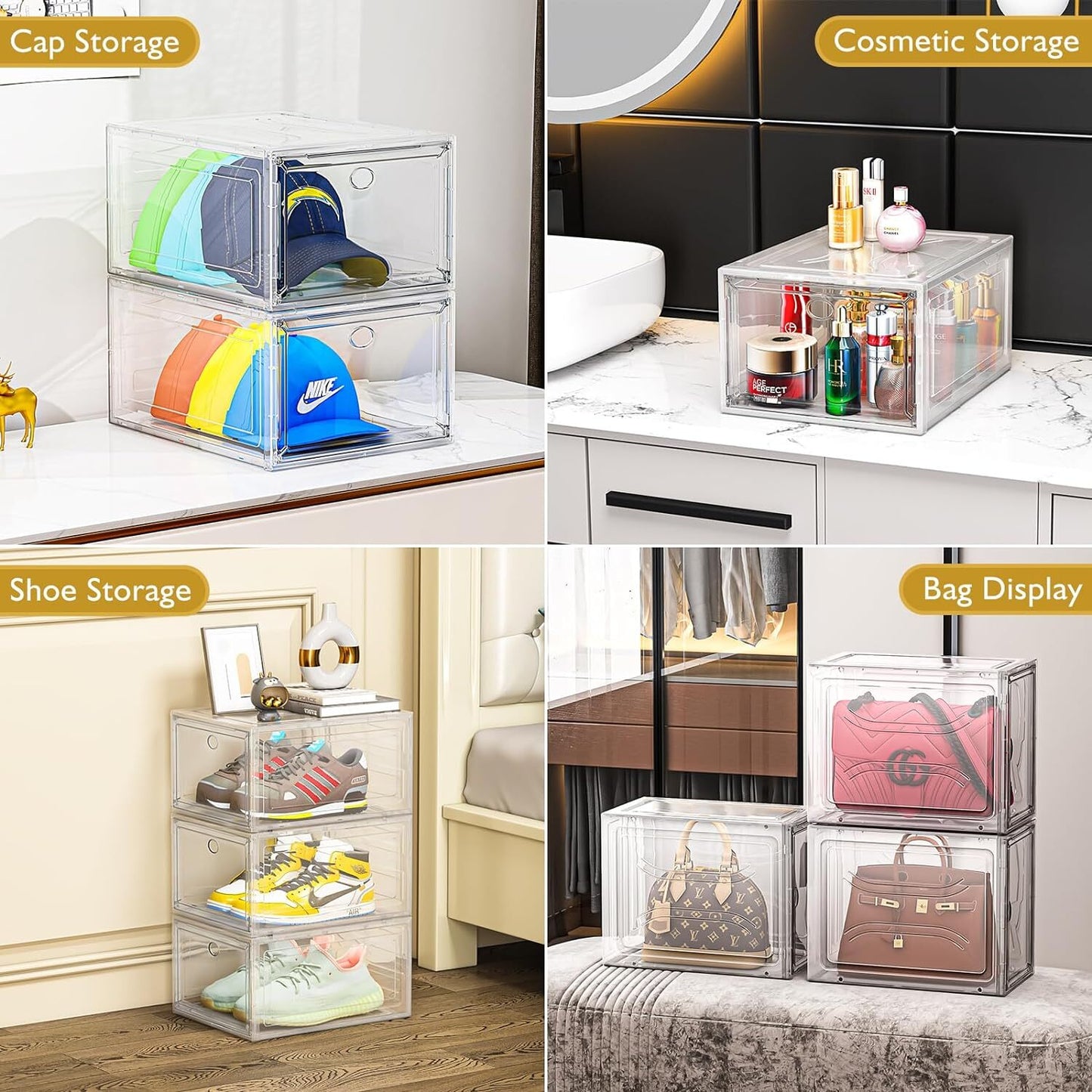 6X Cajas Almacenamiento De Zapatos Organizador Con Puerta Transparente US Nuevo