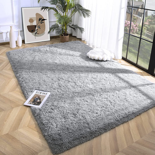 Soft Fluffy Area Rugs for Bedroom Shaggy Living Room Rug Carpets for Bedroom Home Decor,4'X6',Gray