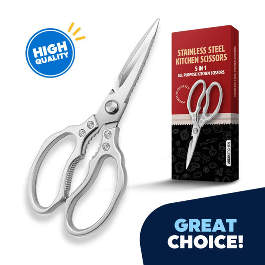 Stainless Steel Kitchen Scissors, Multi-Purpose Forged Kitchen Shears, Heavy Duty Dishwasher Safe Food Scissors, Non Slip Sharp Cooking Scissors for Kitchen, Chicken, Poultry, Fish (Silver)