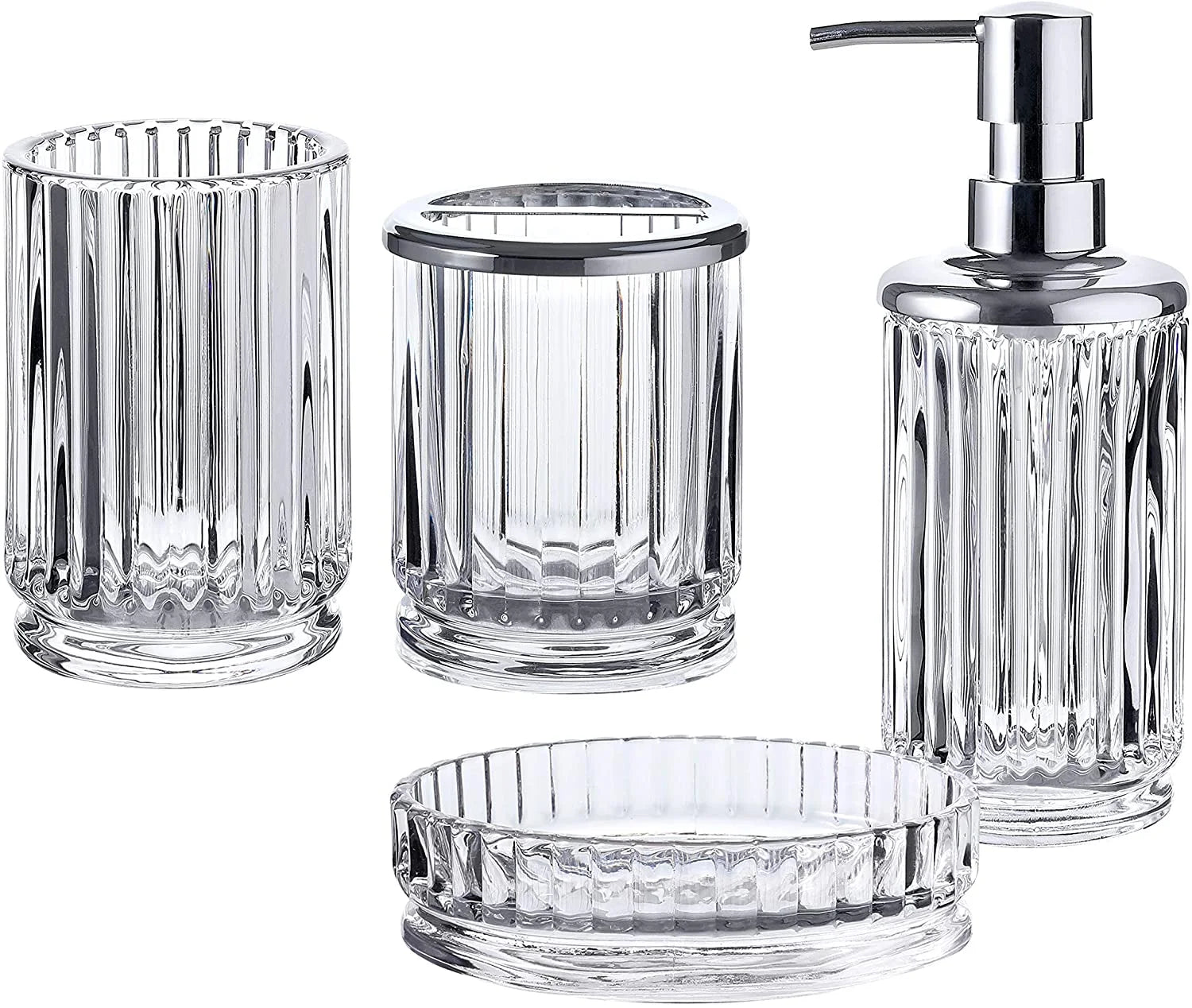 4-Piece Clear Decorative Glass Bathroom Accessories Set Soap