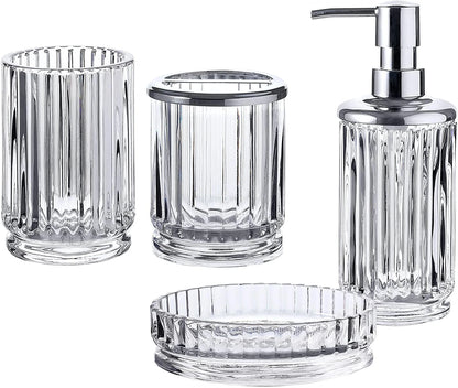 4-Piece Clear Decorative Glass Bathroom Accessories Set Soap