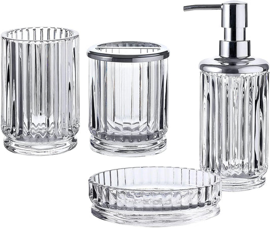 4-Piece Clear Decorative Glass Bathroom Accessories Set Soap