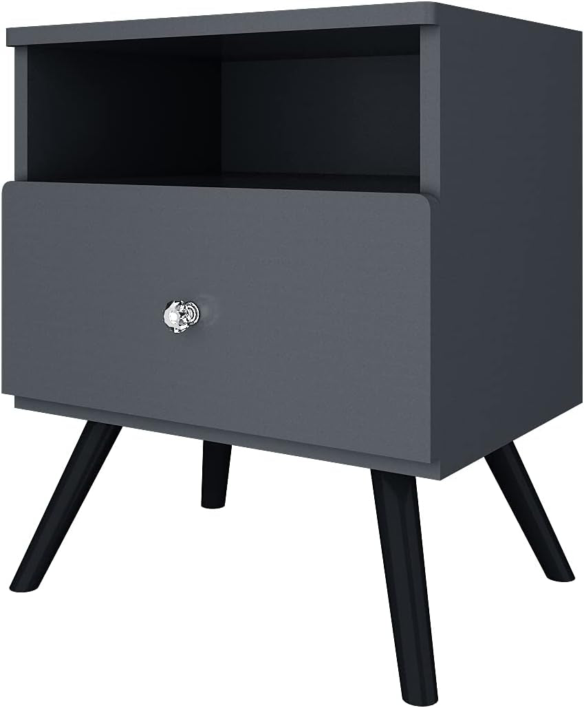 Nightstand Set of 2,Side Table, Bedside Table with Open Compartment, Storage Drawer with 2 Crystal Handles for Bedroom,Home,Dark Grey
