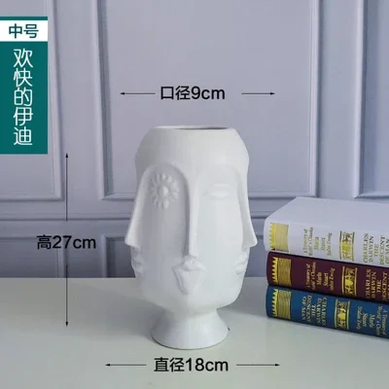 Nordic Art Ceramic Vase Creative Black and White Ceramic Face Vase Decoration Home Decoration Crafts Porcelain Vase Decoration