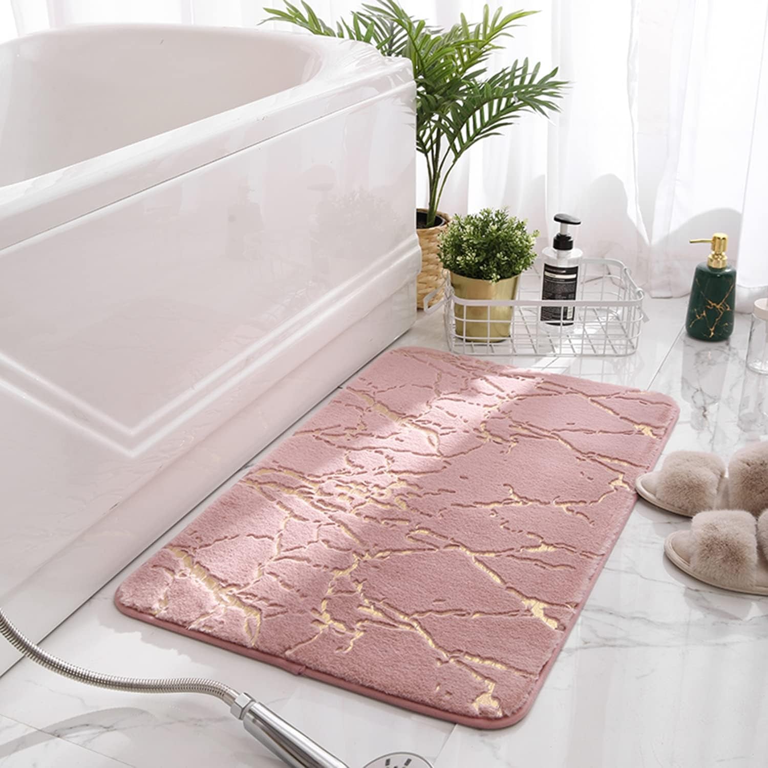 Bathroom Rugs Mat, Bath Rugs Fluffy Soft Non Slip Bath Mat Shower Mats Machine Wash Plush Mats, Bathroom Rug for Bathroom Shower Room (16X24, Pink)