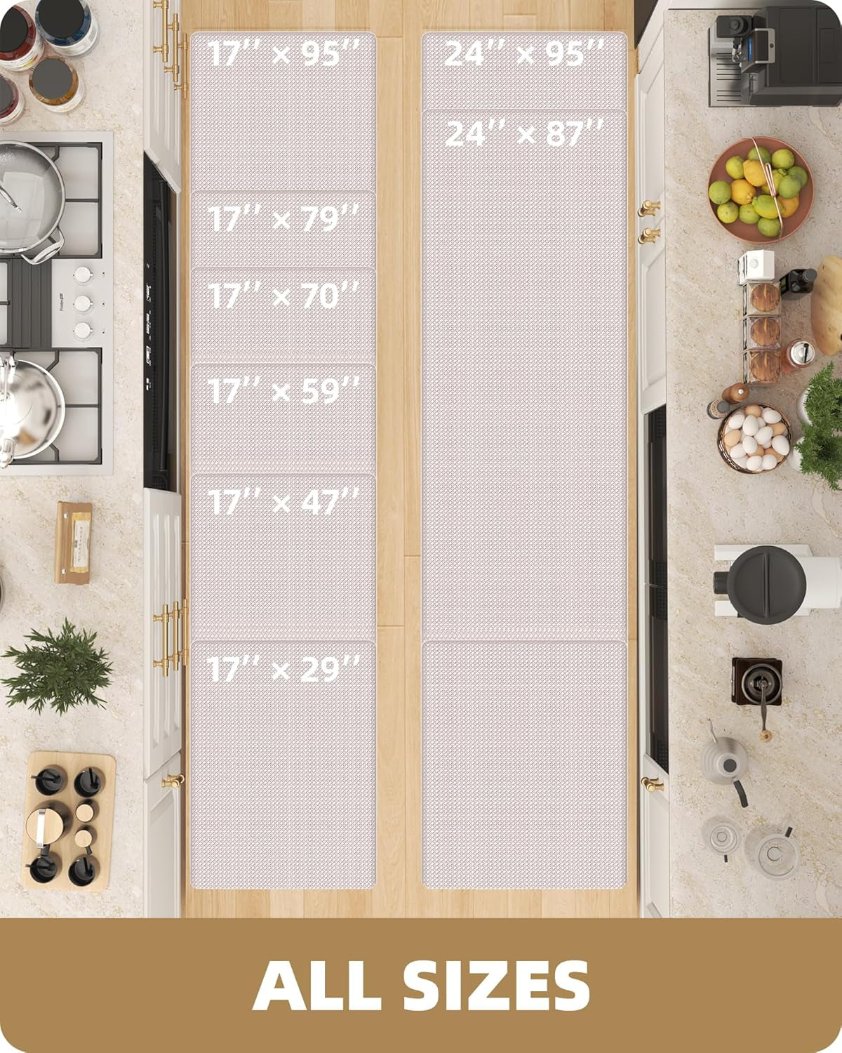 Kitchen Rug Set 2 Piece Kitchen Runner Rug Kitchen Floor Mat, Cushioned anti Fatigue Non Skid Waterproof Comfort Standing Kitchen Mat, 17"X47"+17"X95", Wheat