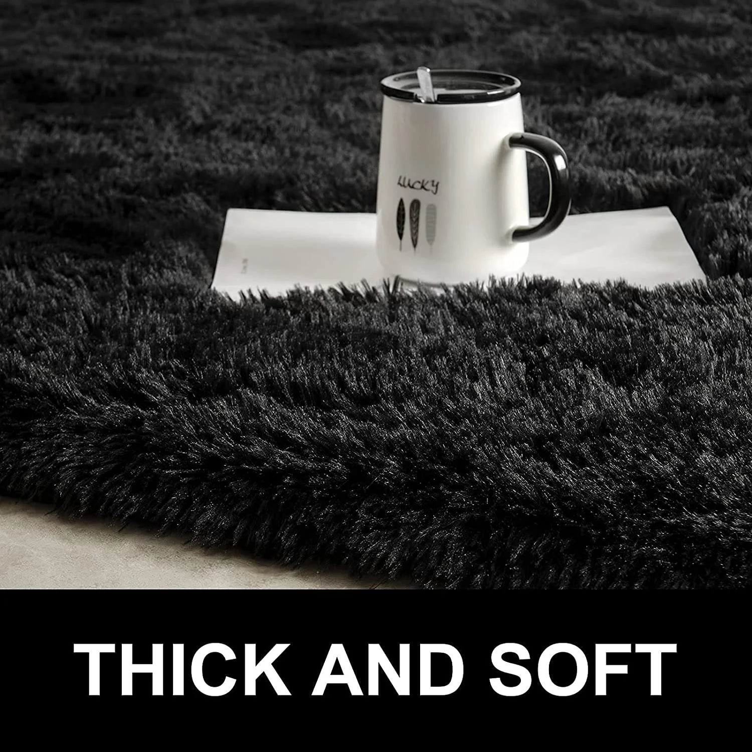 Soft Fluffy Area Rugs for Bedroom Shaggy Living Room Rug Carpets for Bedroom Home Decor,4'X6',Black