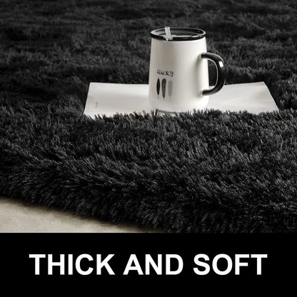 Soft Fluffy Area Rugs for Bedroom Shaggy Living Room Rug Carpets for Bedroom Home Decor,4'X6',Black