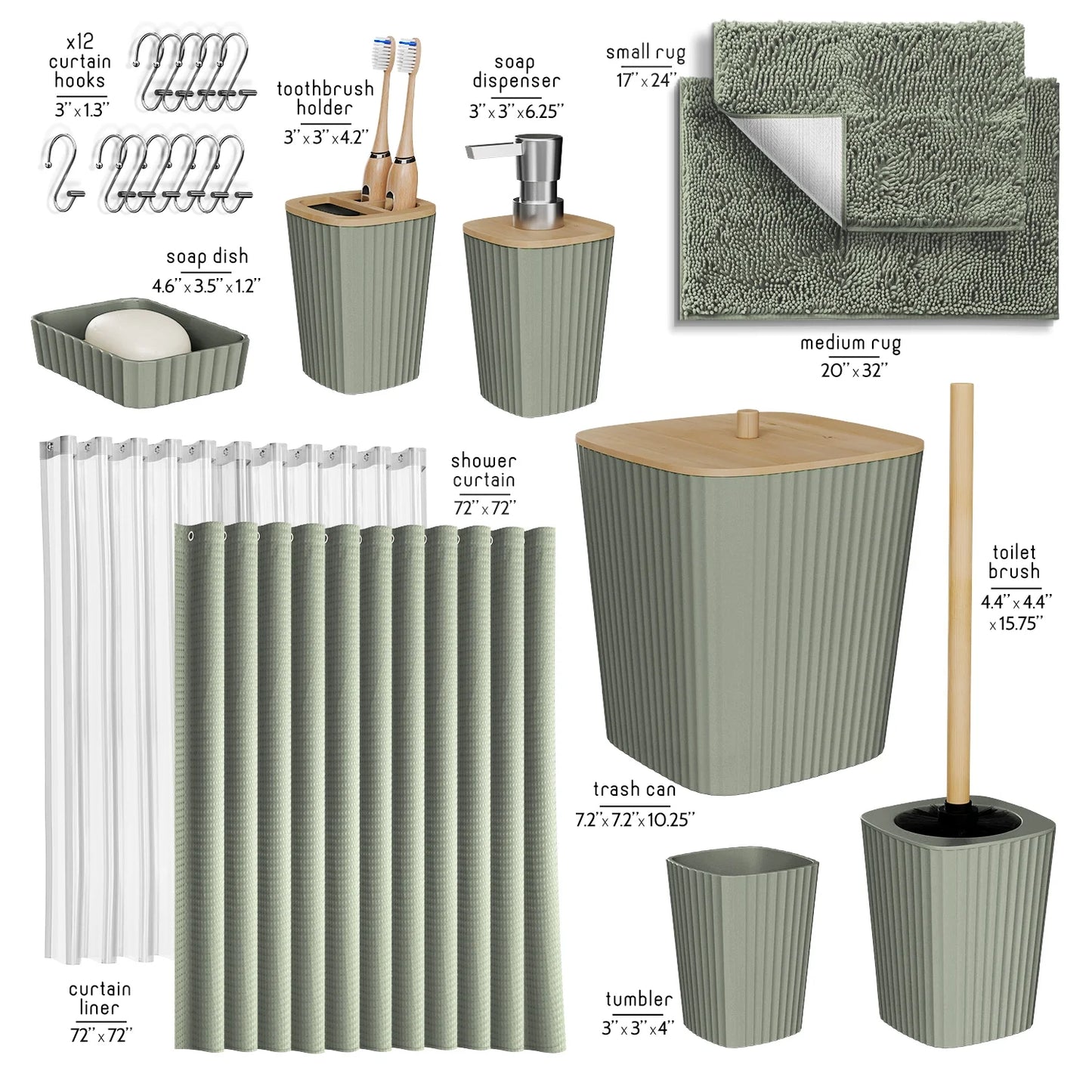 22 Piece Bamboo Bathroom Sets, Sage Green Bathroom Accessories Set for Minimalistic Bathroom Décor