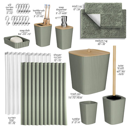 22 Piece Bamboo Bathroom Sets, Sage Green Bathroom Accessories Set for Minimalistic Bathroom Décor