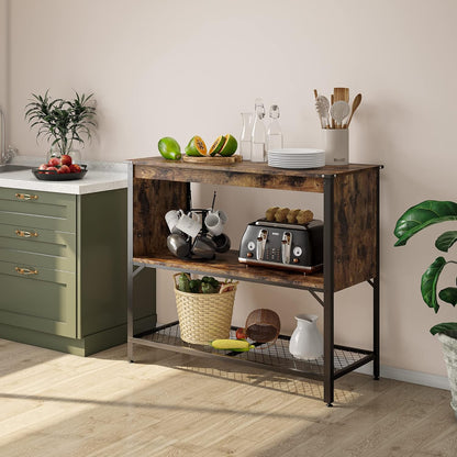 Kitchen Island with Storage Coffee Bar Shelf with Worktop Table Buffet Cabinet Station with Open Shelves Industrial Concole