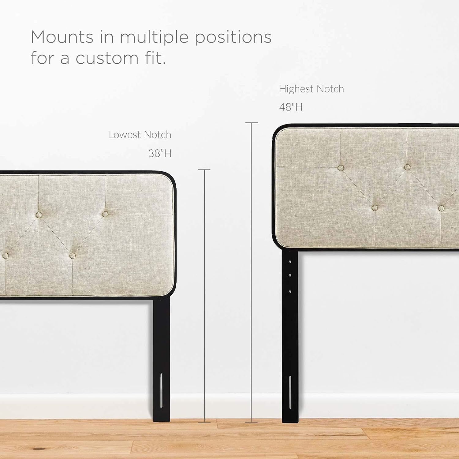 MOD-6233-BLK-BEI Collins Tufted Full Fabric and Wood Headboard, Black Beige