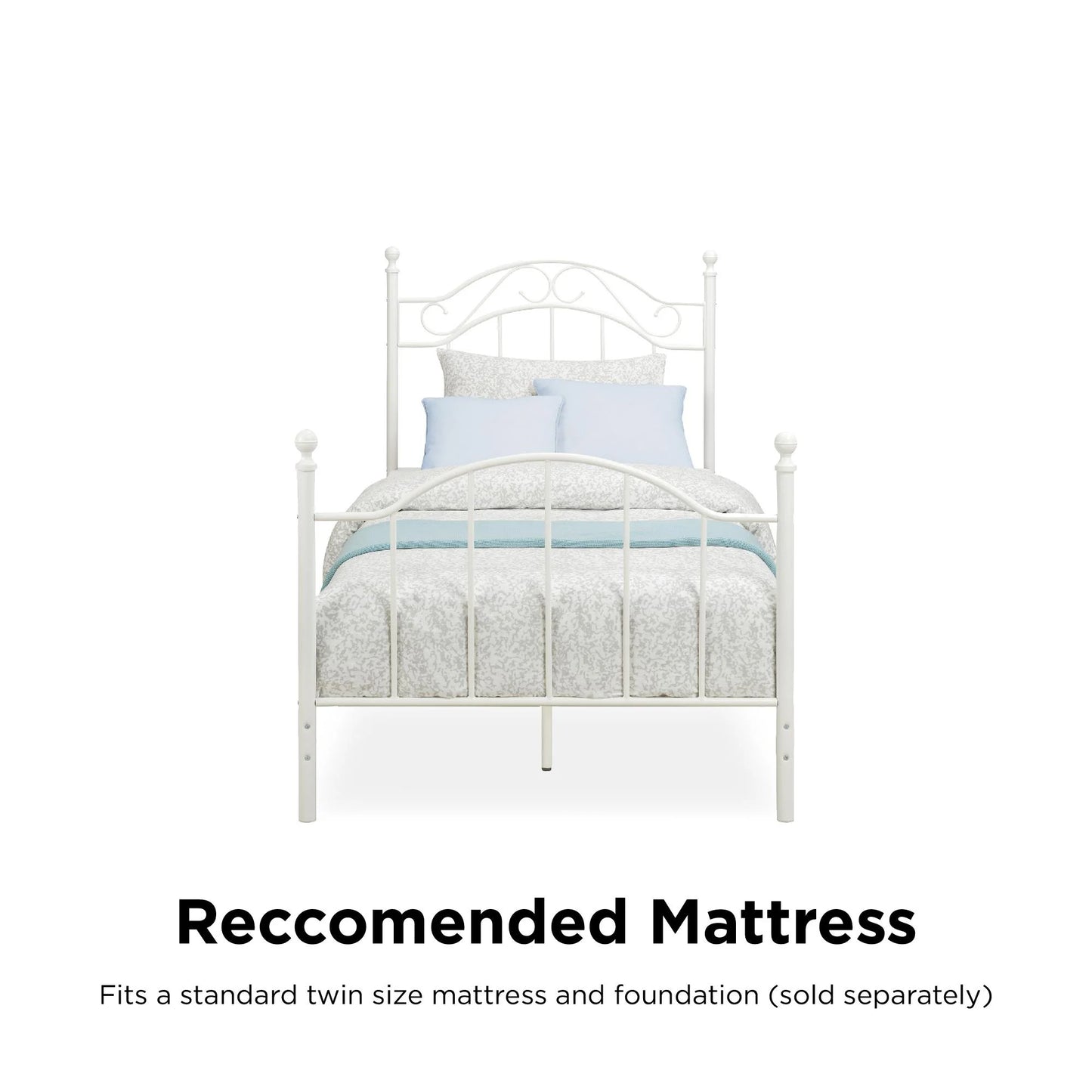Traditional Metal Bed Frame with Headboard and Footboard, Twin, White