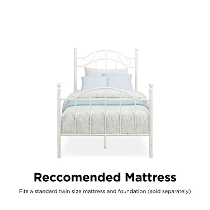 Traditional Metal Bed Frame with Headboard and Footboard, Twin, White