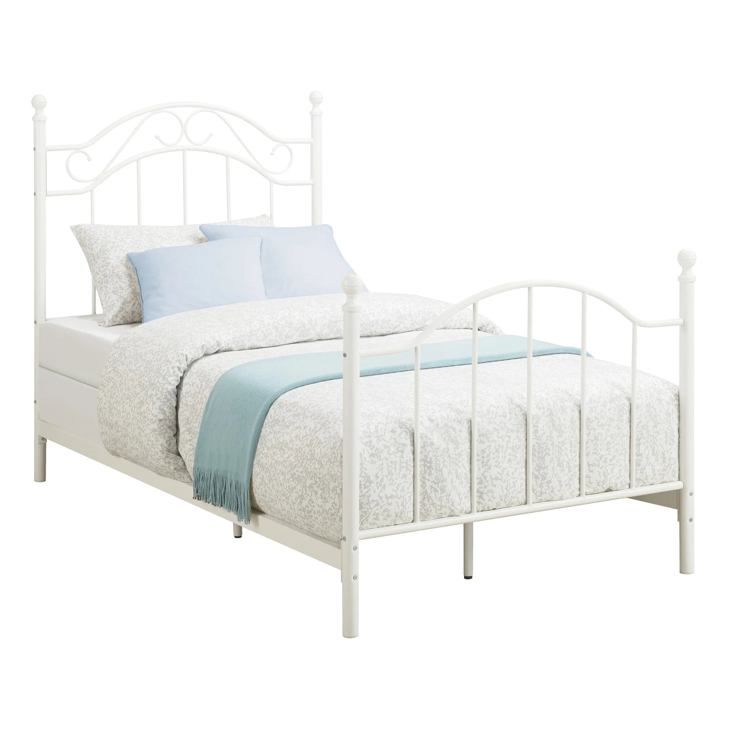 Traditional Metal Bed Frame with Headboard and Footboard, Twin, White