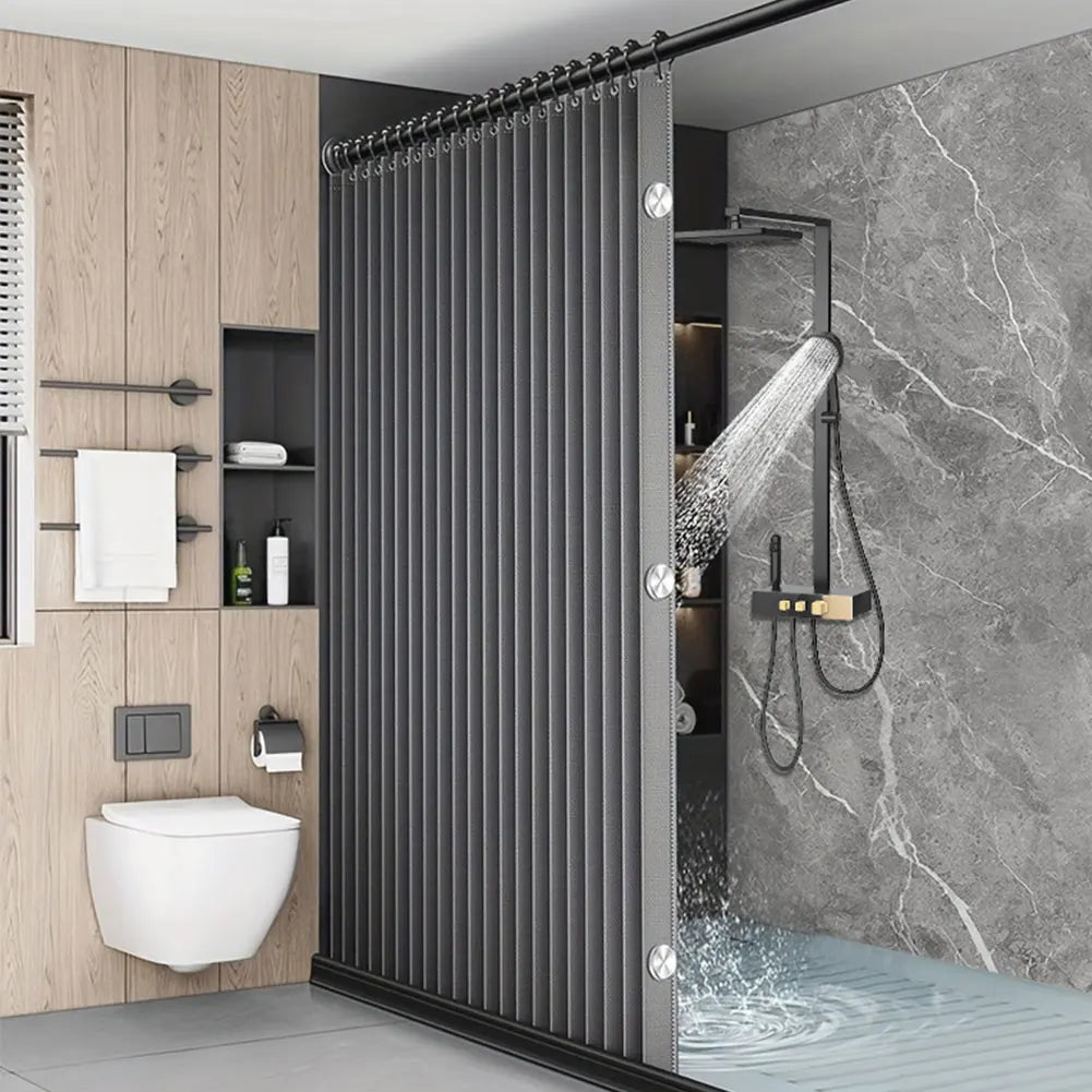 Foldable Magnetic Bath Curtain Waterproof Bathroom Curtain with 14 Hooks Privacy Bathroom Divider Modern for Bathroom