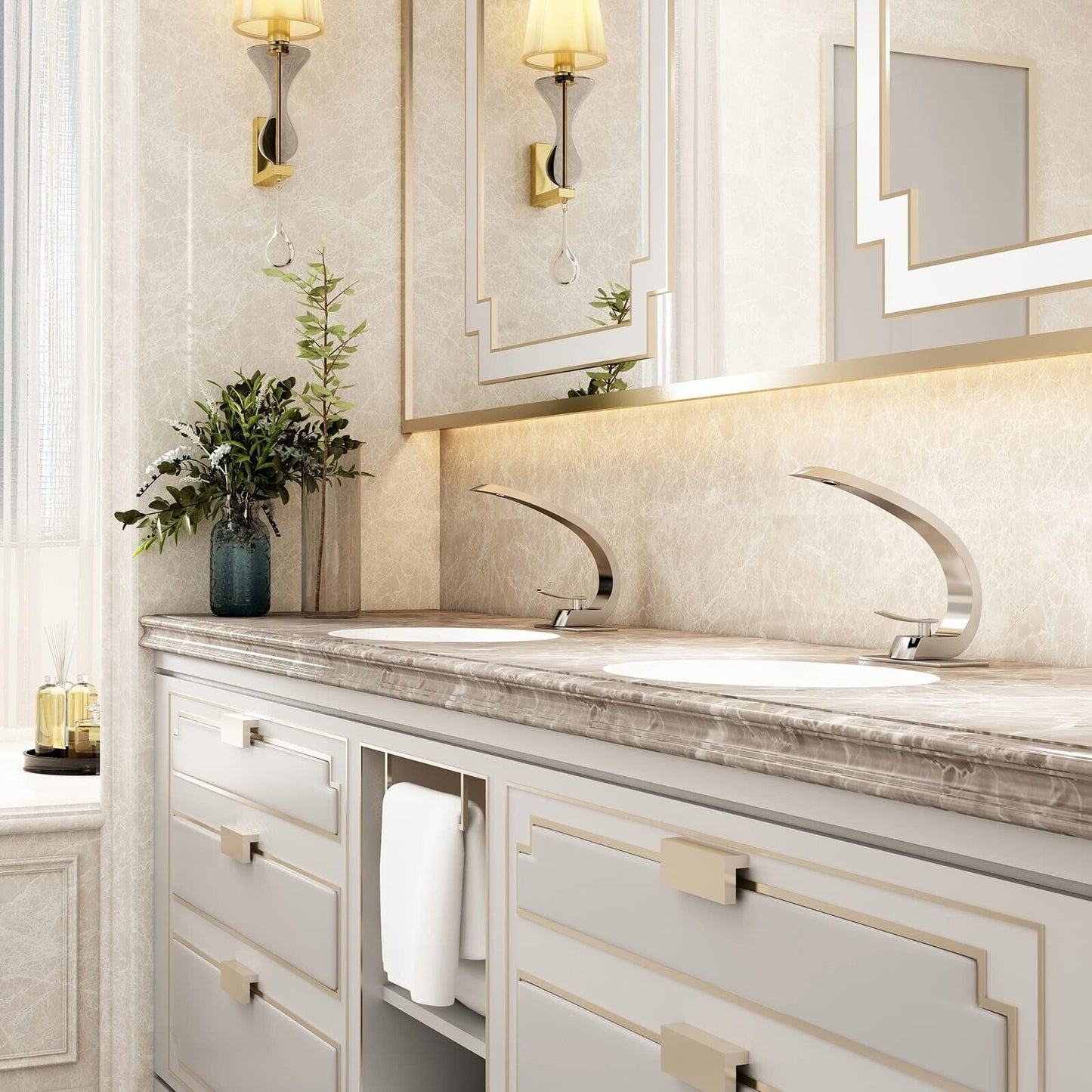 HMEGAO Bathroom Faucet Brushed Nickel Bathroom Sink Faucet Bathroom Faucets F...