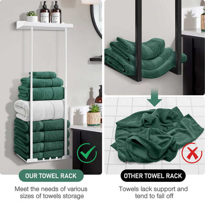 Wall Towel Rack for Rolled Towels, New Upgrade Towel Racks for Bathroom Wall Mounted, Bathroom Bar Towel Storage, Metal Bath Towel Holder for Folded Large Towel Washcloths, White