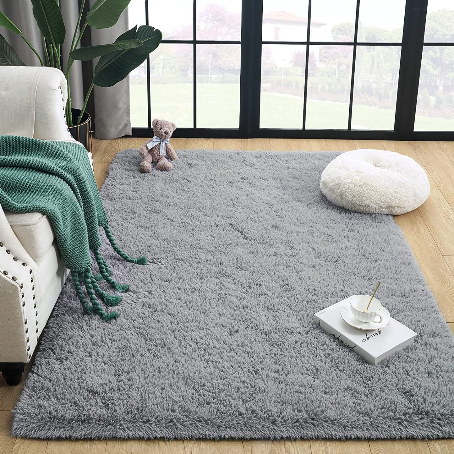 Soft Fluffy Area Rugs for Bedroom Shaggy Living Room Rug Carpets for Bedroom Home Decor,4'X6',Gray