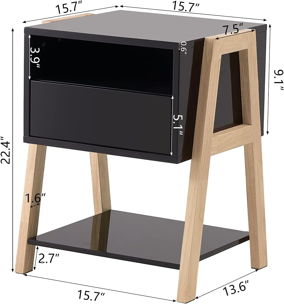 Nightstands Bedroom Set of 2 with Drawer Storage Shelves,Night Stands Side Tables for Living Room/Bedroom/Office,Black