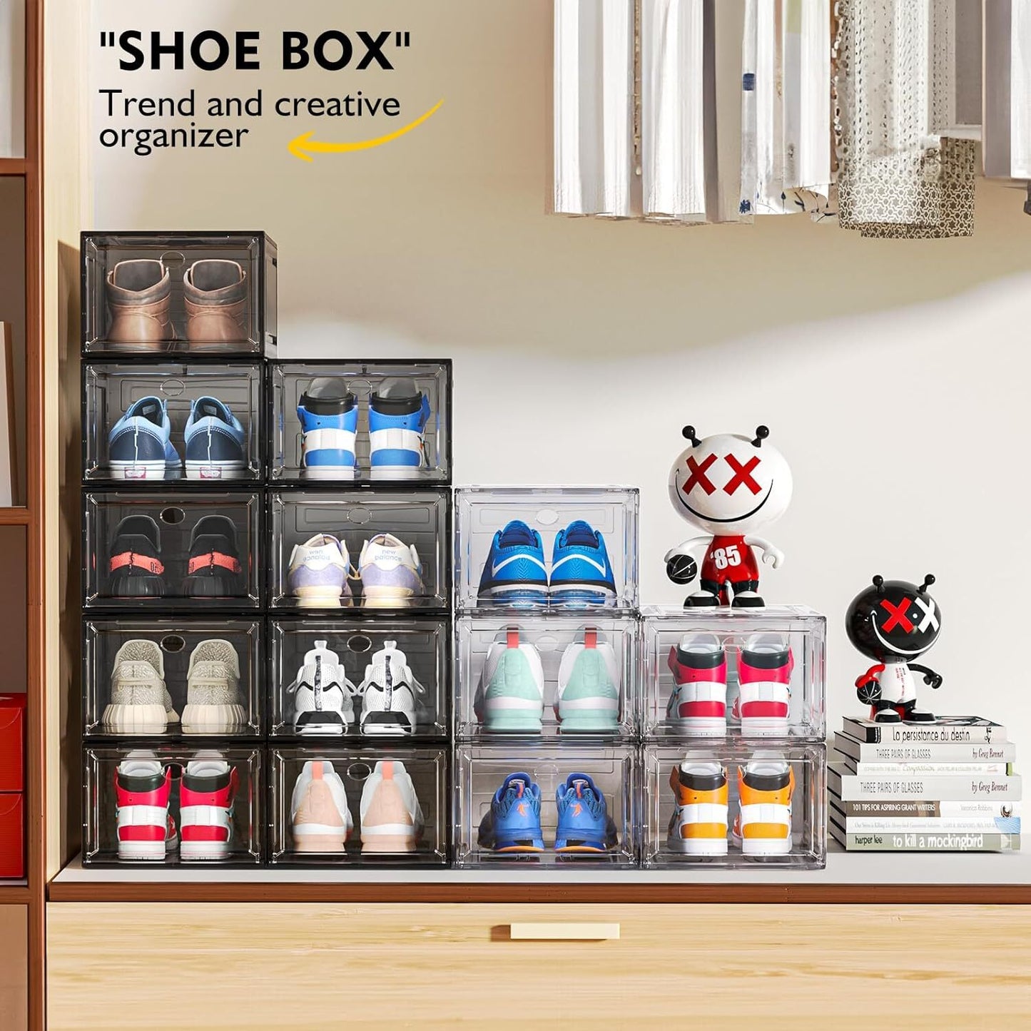 6X Cajas Almacenamiento De Zapatos Organizador Con Puerta Transparente US Nuevo