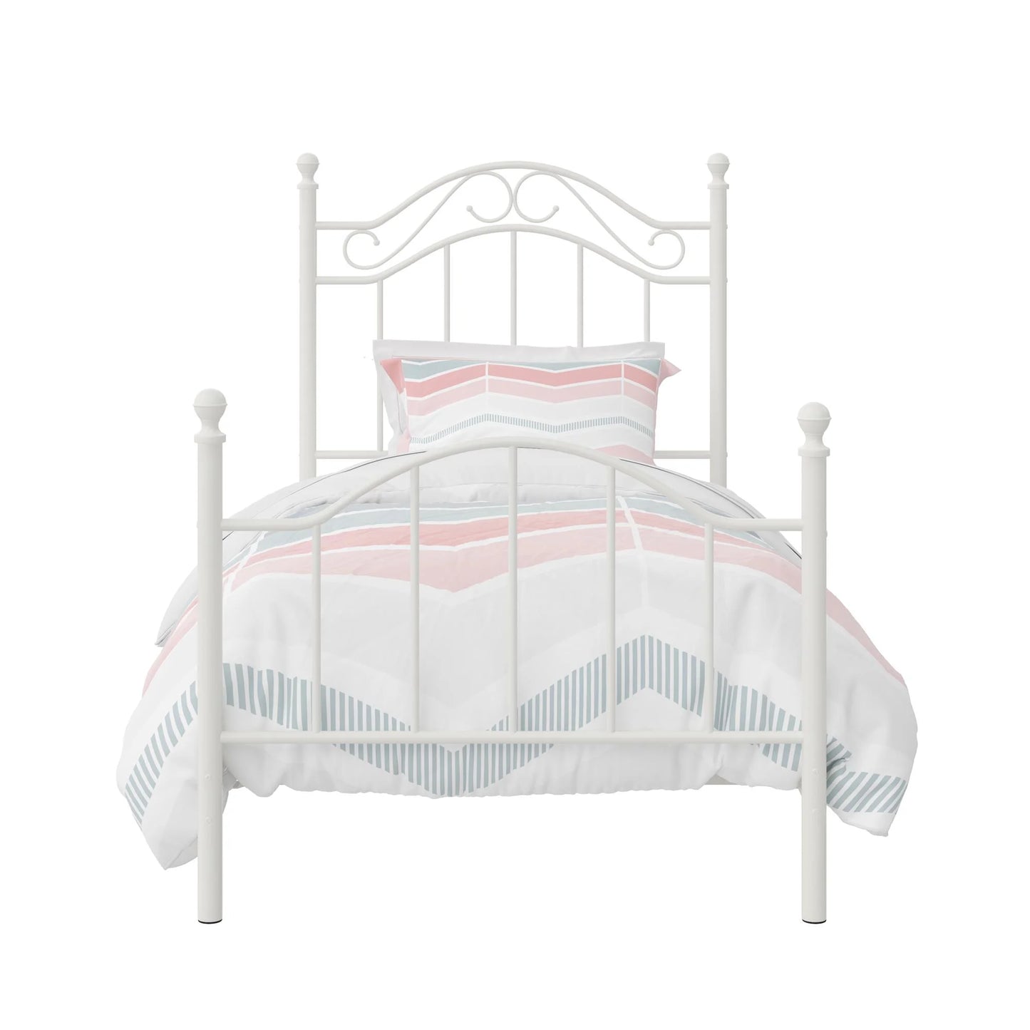 Traditional Metal Bed Frame with Headboard and Footboard, Twin, White