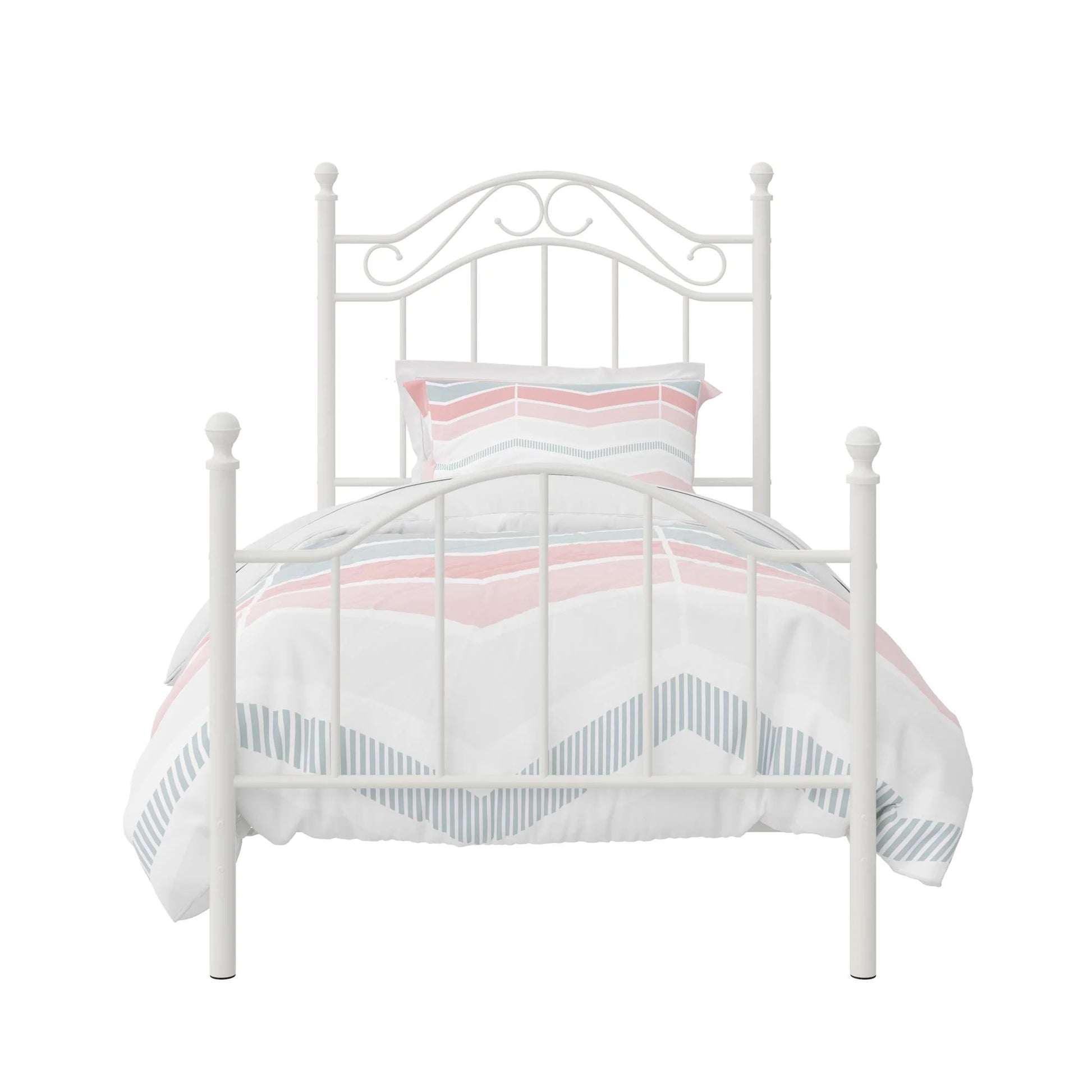 Traditional Metal Bed Frame with Headboard and Footboard, Twin, White