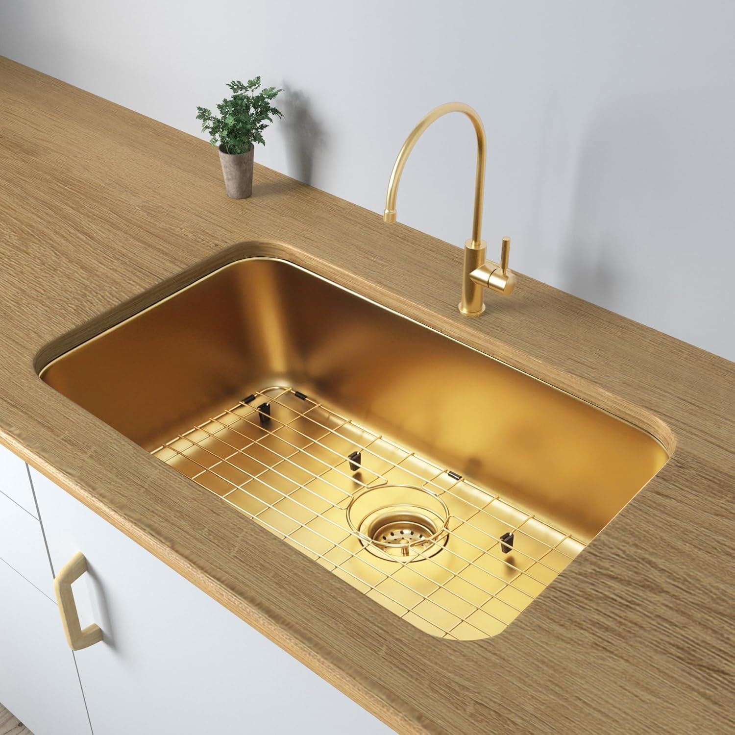 Gold Kitchen Sink, 30" X 18” X 9" Single Bowl Kitchen Sinks, 30 Inch Large and Deep Undermount Style Sink,30"X18" Stainless Steel Material with Sink Grid and Sink Drain Assembly