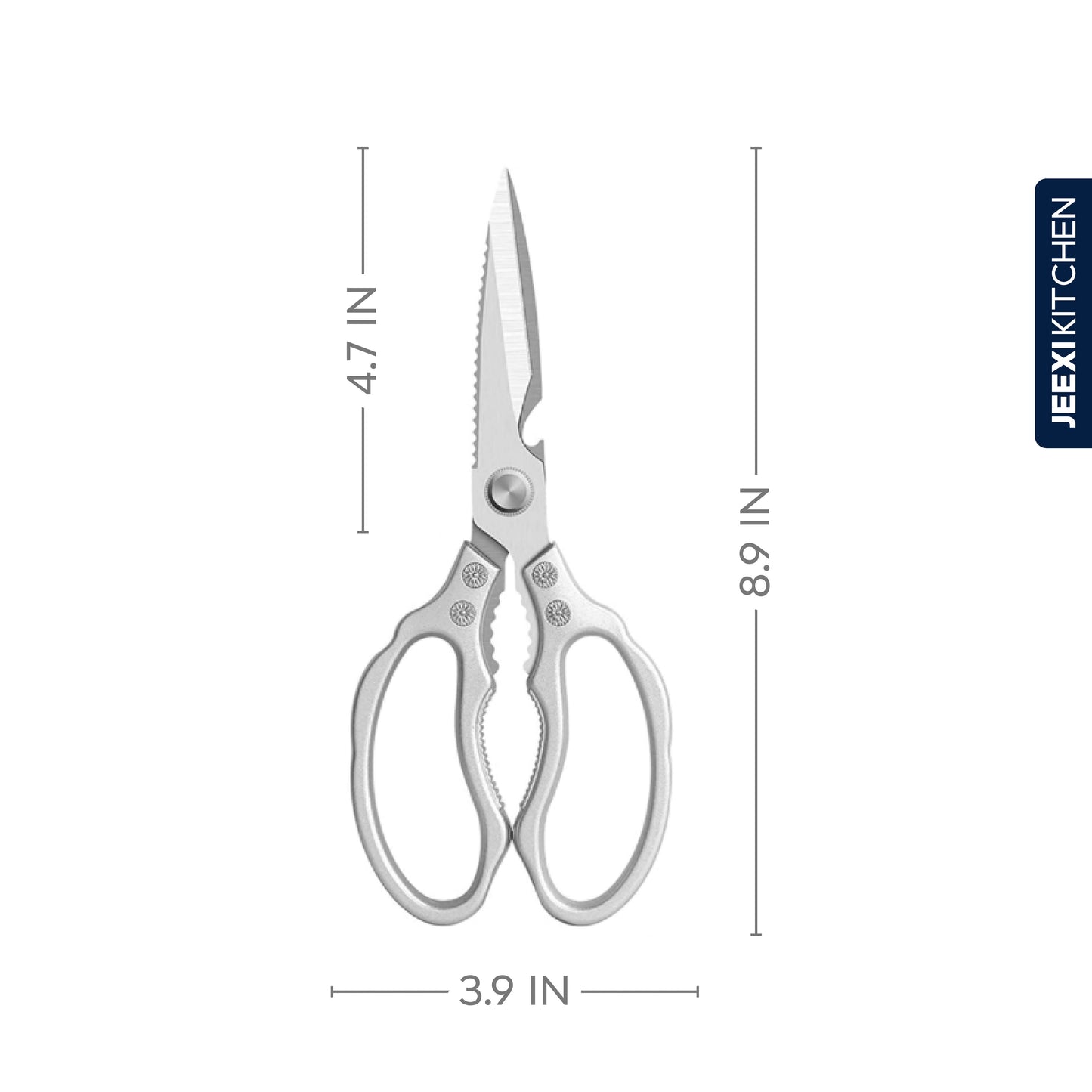 Stainless Steel Kitchen Scissors, Multi-Purpose Forged Kitchen Shears, Heavy Duty Dishwasher Safe Food Scissors, Non Slip Sharp Cooking Scissors for Kitchen, Chicken, Poultry, Fish (Silver)