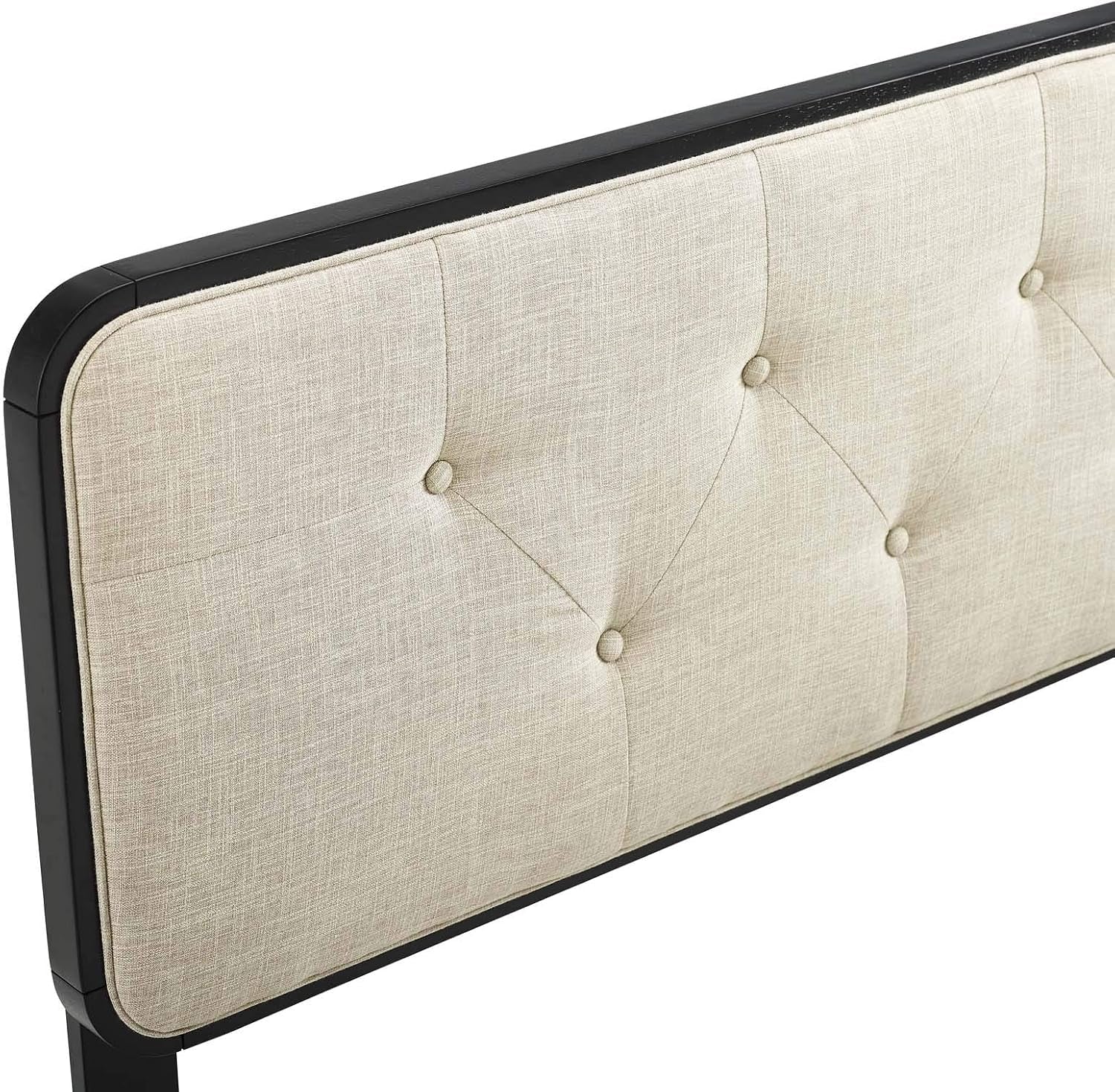 MOD-6233-BLK-BEI Collins Tufted Full Fabric and Wood Headboard, Black Beige